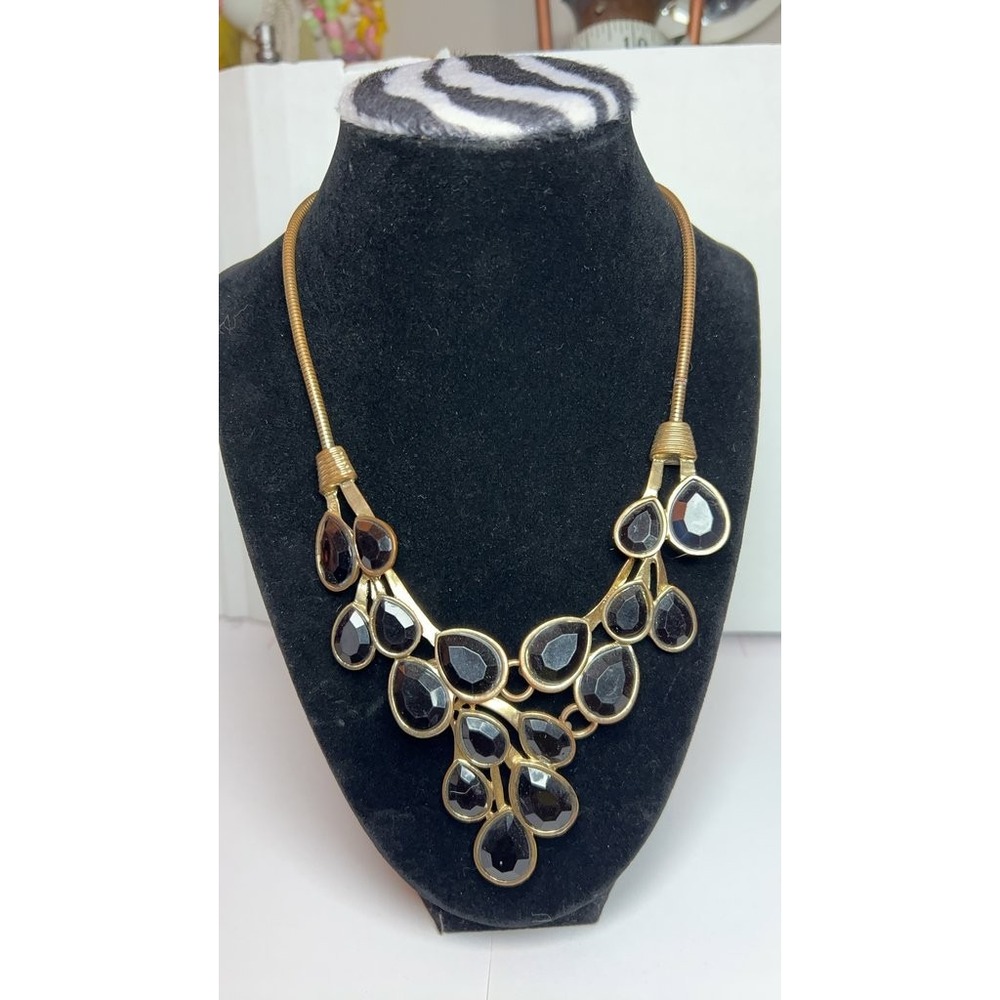 Vintage Gold-Tone Black Erica Lyons Teardrop Statement Necklace